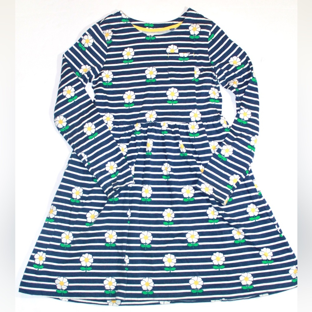 Mini Boden Navy Stripe Dress with White & Yellow Daisies